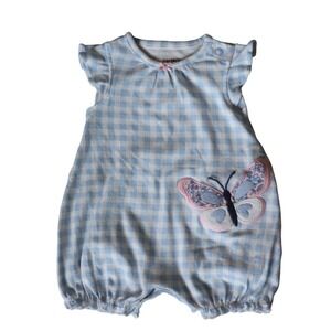 Carters Baby Girl Blue Gingham Butterfly Bubble Romper Newborn NB One Piece